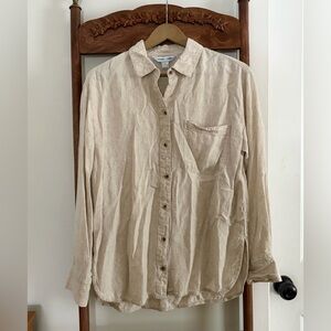 Old Navy Tan Linen Boyfriend Button-Down Shirt